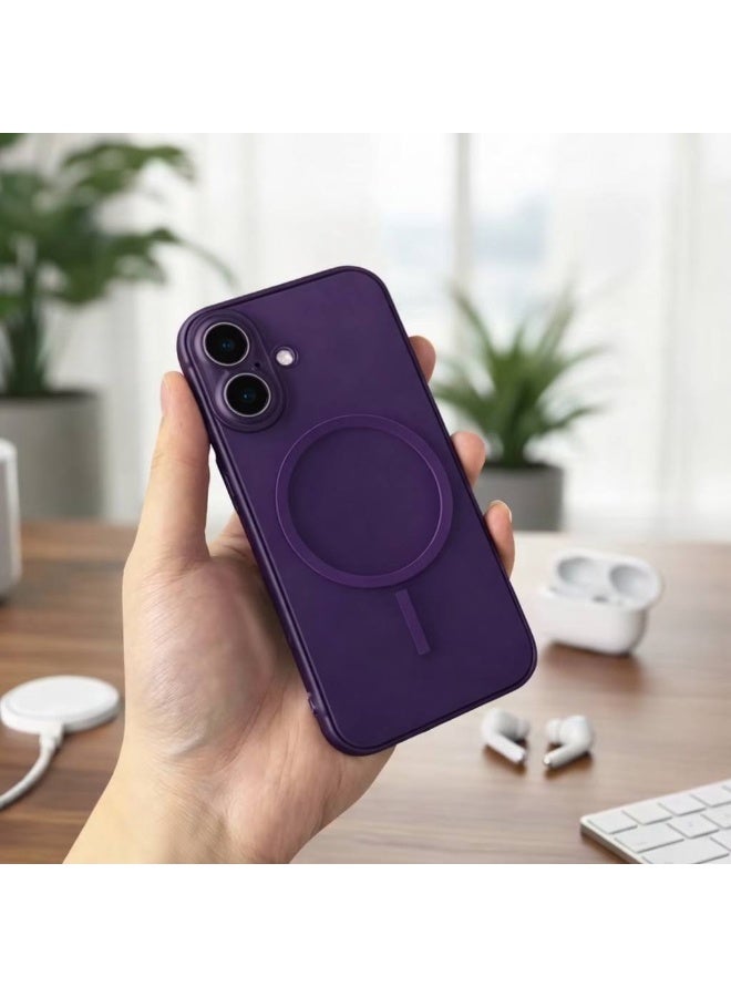 Magsafe Luxury Matte Case for iPhone 16, Slim Magnetic Shockproof Cover | Deep Purple